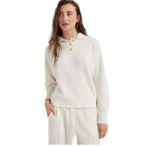 BRUNELLO CUCINELLI Cashmere Cable Knit Polo-Style Sweater with Monili